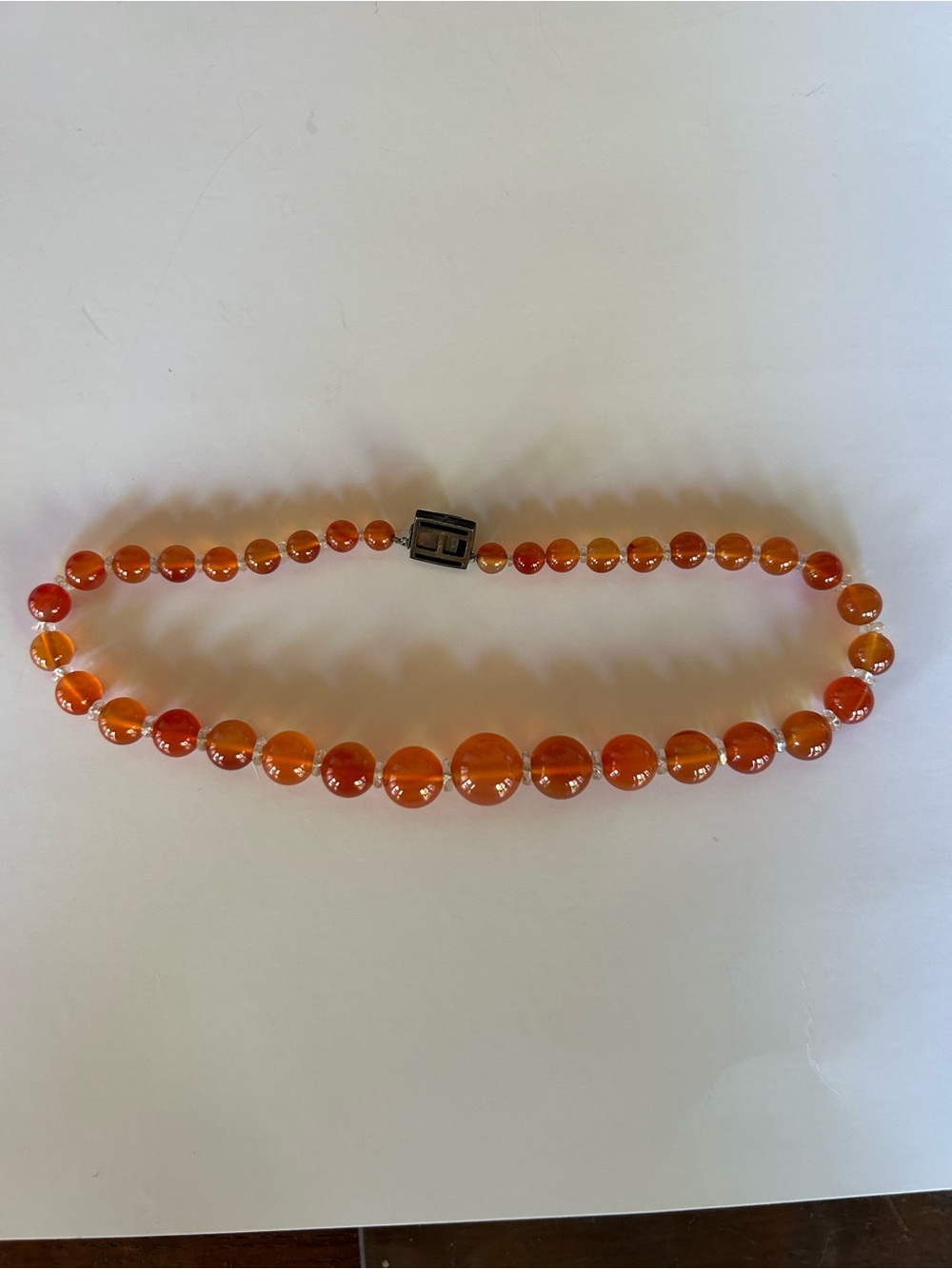Art Deco 1930s Carnelian Beaded Sterling Necklace